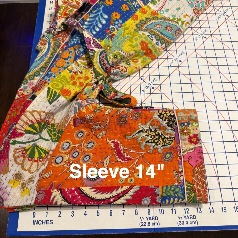 Handmade Kantha Quilt Robe Women OS Multi Patchwork Cotton Kimono Jacket Boho - Picture 9 of 13